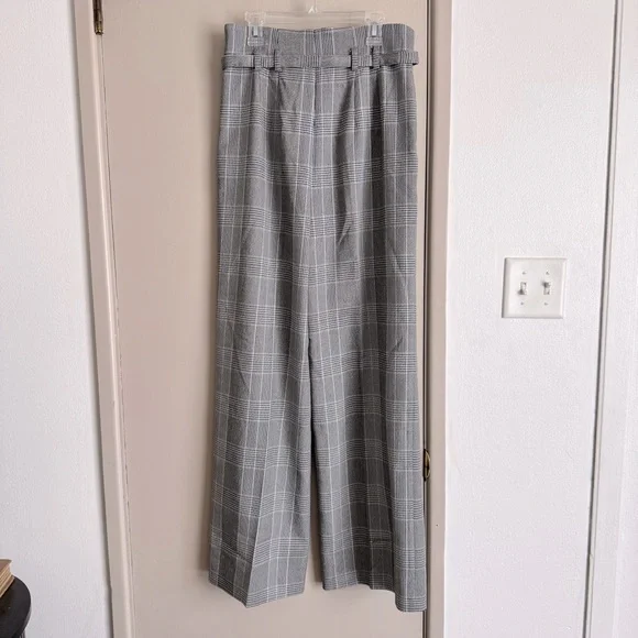 Express Gray Plaid High Rise Wide Leg Trouser Pants - Picture 2 of 6